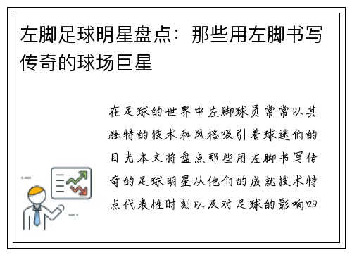 左脚足球明星盘点：那些用左脚书写传奇的球场巨星